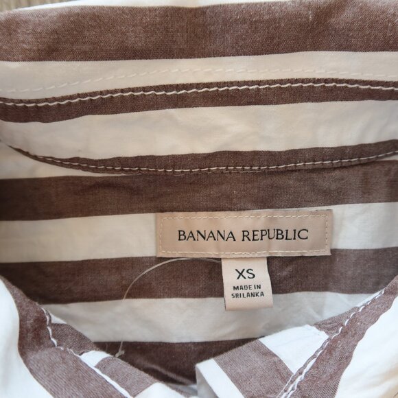 BANANA REPUBLIC striped shirt top brown white stripe XS button summer office - Picture 7 of 9
